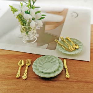 Miniatura <span class=keywords><strong>de</strong></span> <span class=keywords><strong>Casa</strong></span> <span class=keywords><strong>de</strong></span> <span class=keywords><strong>Muñecas</strong></span>, Modelo DIY, Accesorio <span class=keywords><strong>de</strong></span> Fotografía, Mini Plato <span class=keywords><strong>de</strong></span> Pastel <span class=keywords><strong>de</strong></span> Metal con Cuchillo, Tenedor y Cuchara - Product Image 4