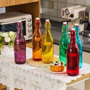 Botellas de Agua de Vidrio con Tapa Abatible de 550/1000 ml, Colores Surtidos, Botellas de <span class=keywords><strong>Vino</strong></span> Selladas, Botellas Decorativas para <span class=keywords><strong>Vino</strong></span> de Frutas y Bebidas, Botellas Vacías - Product Image 1