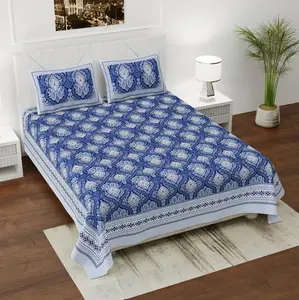 奢华印度批发手印棉床套Jaipuri床单带枕头最优惠价格