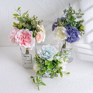 Bouquet de fleurs artificielles CallaFloral Camélia Rose Violet Vert Décoration de mariage et de maison Haute simulation Style INS - Product Image 1