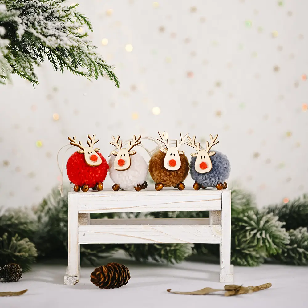 かわいいフェルトクリスマス鹿人形ペンダントハンギングツリー飾りとフォトフレーム認定ROHSクリスマスツリーアクセサリーギフト