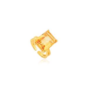 Anillo de lujo para mujer con citrino, corte octogonal, chapado en oro amarillo, engaste de tensión, estilo geométrico - Product Image 5