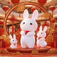 Sculpture de lapin mignon d'anime personnalisée, avec lunettes en forme de cœur, décoration interactive extérieure en fibre de verre écologique pour l'art public