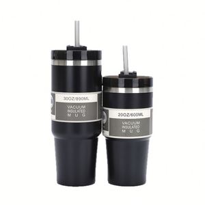 Gobelet de voyage isotherme en acier inoxydable de 30 oz, à double paroi, avec paille, poignée et couvercle anti-fuite - Product Image 2