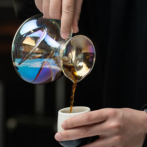 Carafe à café en verre céramique arc-en-ciel irisé au design unique, ensemble de verseuse à café manuelle, cafetière moderne de luxe de 450 ml - Product Image 4