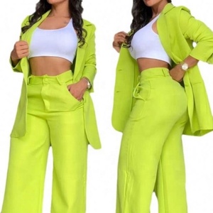 2025 Stylish Women s Suit Set in Solid Color With Split Sleeve Jacket and Straight Leg Pants <strong>Trends</strong> - Product Image 3
