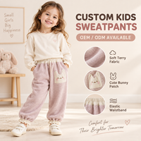Smiledotkids Pantalon de jogging personnalisé pour enfants, en molleton doux avec patch lapin et ourlet à volants, en tissu éponge, OEM ODM, pour petites filles, vente en gros