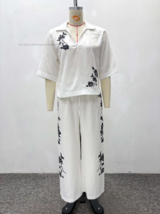 Women's <b>White</b> Shirt and Pants Embroidered Floral <b>2</b> <b>Piece</b> <b>Set</b> African Women <b>Sets</b> Fashion - Product Image 6