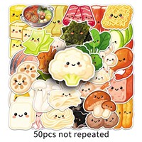 50pcs Stiker Tahan Air PVC Bergaya Kartun dengan Motif Bahan Masakan Hot Pot untuk Mobil, Ponsel, Laptop, Notebook, dan Botol Minum