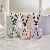 Bouteilles diffuseuses de parfum en verre carrées plates classiques et colorées de 250 ml, réutilisables, avec bouchon argenté et bâtonnets diffuseurs, boîte personnalisée