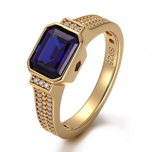 Anillos de <span class=keywords><strong>Zafiro</strong></span> para <span class=keywords><strong>Hombre</strong></span>, Plata de Ley 925 Chapada en Oro con Incrustaciones de <span class=keywords><strong>Zafiro</strong></span> Cultivado en Laboratorio con Corte Esmeralda, Joyería de Moda para Enamorados - Product Image 1