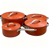 Ensemble de 8 poêles de cuisson en aluminium antiadhésives avec revêtement céramique de qualité supérieure, idéal pour la vente en gros. Couvercle plat avec poignée en acier inoxydable
