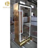 Mobilier de salon de coiffure moderne et luxueux à double face avec miroir et éclairage LED
