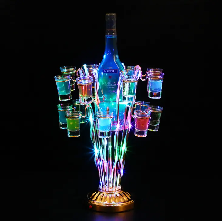 บาร์ปาร์ตี้แบบชาร์จไฟหมุน LED แก้วค๊อกเทลยืนแสดงนำชิงช้าสวรรค์ยิงแก้วถาดผู้ถือชั้นวางไวน์