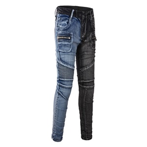 Jeans Ajustados con Múltiples Cremalleras para Hombre, Jeans Desgastados con Múltiples Bolsillos, Estilo Motero, Hip Hop, Negro, <span class=keywords><strong>Azul</strong></span>, Patchwork - Product Image 3
