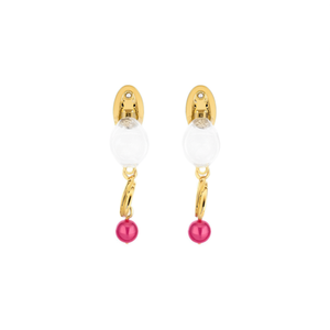 Fashion Drop <b>Earrings</b> PVD Gold Plated 316L Stainless Steel Sustainable Resistant Pink Bead Design - Product Image 2