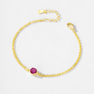 S925 Sterling Silver Luxury Rose <b>Red</b> Round Zircon Gold Chain <b>Bracelet</b> for Women's Fashion Jewelry Customizable copper version - Product Image 3
