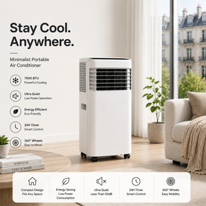 เครื่องปรับอากาศเคลื่อนที่แบบไฟฟ้า ระบบทำความเย็น 7000 BTU ไม่ต้องติดตั้ง ใช้สารทำความเย็น R290 ควบคุมผ่าน Wi-Fi พร้อมฟังก์ชั่นลดความชื้น สำหรับการค้าข้ามพรมแดน - Product Image 5