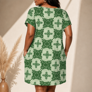 Robe décontractée d'été ample à col bateau, manches courtes, imprimé floral, dentelle, coupe trapèze, longueur genou, avec poches, lavable, vente en gros, Vietnam - Product Image 4