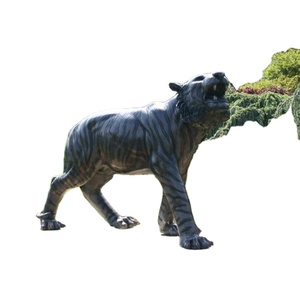 Statue de tigre rugissant en bronze, grande, élégante, d'inspiration animalière, en pose d'attaque, pour entrée d'entreprise et espace extérieur, personnalisée - Product Image 3