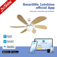 Ventilateur de plafond intelligent 1stshine avec lumières LED, design moderne, télécommande, lames en MDF, vente directe usine, pour maison connectée