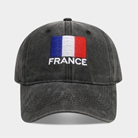 Casquette de baseball unisexe noire à 6 panneaux, thème football, en coton, broderie drapeau national, protection solaire