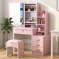 Coiffeuse moderne en panneau MDF chêne durable avec miroir LED, tiroirs et tabouret pour chambre, salle de bain, hôtel, maison, bureau