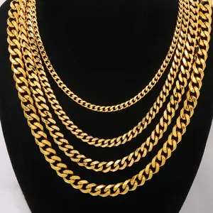 Vintage Black Gold Tone Solid Metal Chain Bordstein Cuban Link Chain Hals reifen Basic Punk Edelstahl Halskette Kette für Männer Frauen