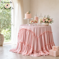 Nappe ronde en satin rose poudré à volants superposés, faite à la main par ANNIELU, longueur au sol, pour mariages, événements, banquets et décorations de fête