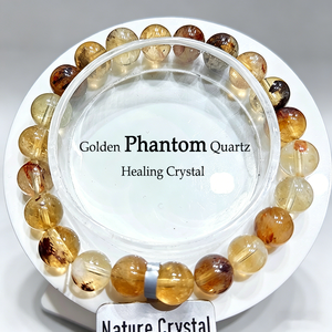 Bracelet en <span class=keywords><strong>Quartz</strong></span> Fantôme Jaune Haute Clarté, Cristal Fantôme Jaune Naturel avec Inclusion de <span class=keywords><strong>Chlorite</strong></span>, Bracelet Perlé Extensible - Product Image 1
