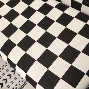 Chenille <b>Fabric</b> Sofa Cover Black White Geometric Pattern 118cm Wide Brushed Sueded Medium <b>Weight</b> Woven Polyester Cotton - Product Image 1