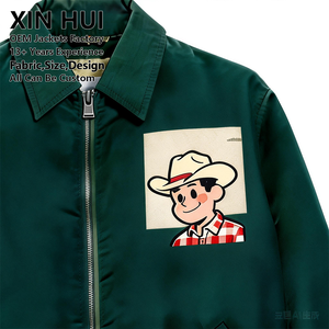 Chaqueta de Invierno para Hombre de Primera Calidad, Color Verde Oscuro Vintage, con Bordado Personalizado de Vaquero, Cierre de Cremallera, Servicio OEM, a la Moda - Product Image 3