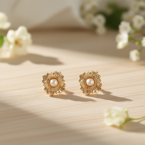 Pendientes de Perlas Linda New York, Forma de Flor, Chapados en Oro, Perlas Falsas Blancas de 3 cm, Joyería de Moda para Mujer, Uso Diario - Product Image 3