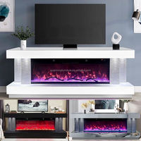 Meuble TV de luxe en bois MDF blanc avec miroir Meuble TV avec décor de cheminée Flammes multicolores et haut-parleur à dents bleues Muebles Meuble