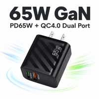 Chargeur rapide GaN 65W avec logo personnalisé, type-C, PD, adaptateur mural à charge rapide, prise pliable pour téléphone universel OEM