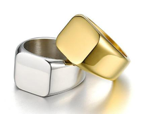 Schlichtes Design Benutzerdefiniertes Laser-Logo Rechteckiger Blanko-Siegelring Herren 18K Vergoldeter Edelstahl Silber/Gold Schmuck Verlobungsring