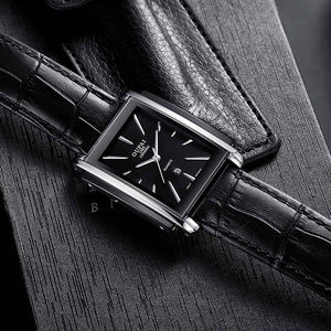 Orologio da polso di lusso impermeabile in acciaio inossidabile con cinturino in ceramica nera quadrata da uomo di vecchia moda con calendario per OEM - Product Image 4