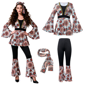 <span class=keywords><strong>Disfraz</strong></span> de Discoteca de los 70 para Hombres, Mujeres y Parejas, Pantalones Anchos con Estampado Psicodélico, Atuendo Retro Hippie para Festivales y Actuaciones en Escenario - Product Image 5