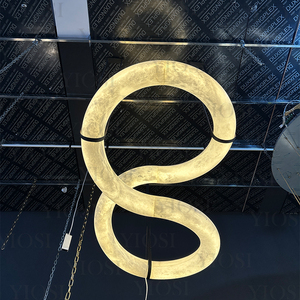 Vòng tròn sang trọng Đèn chùm tự nhiên Alabaster vòng hình dạng đèn chùm ánh sáng mặt dây chuyền đá cẩm thạch đèn chùm - Product Image 5