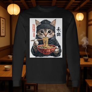 T-shirt à manches longues avec image de chat anime et ramen, style japonais - Product Image 3