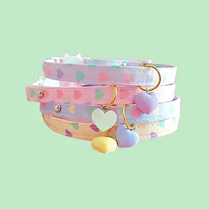 Moyamiya 2024 Popular Adjustable Safety buckle puppy collar cute dog cat collar heart charms neck decorative collar