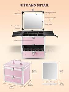 Estuche de <span class=keywords><strong>Maquillaje</strong></span> Grande con 3 Bandejas y Espejo, Caja Organizadora de Cosméticos con Cierre para Cosméticos, Artículos de Uñas, Costura y Viajes - Product Image 2