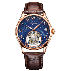 Montre mécanique de luxe pour homme avec tourbillon volant, cadran bleu à chiffres romains, bracelet en cuir de haute qualité de 22 mm, tendance - Product Image 2