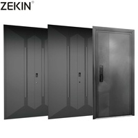 Portes d'entrée résidentielles ZEKIN USA Nfrc pour maison, résistantes aux ouragans, antivol, design en grille de verre, portes pivotantes en aluminium
