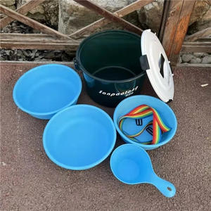 Seau à appâts de pêche en plastique Sanpaotong, ensemble de 5 pièces, PVC durable gris-vert, capacité de charge de 10 kg, équipement d'alimentation - Product Image 1