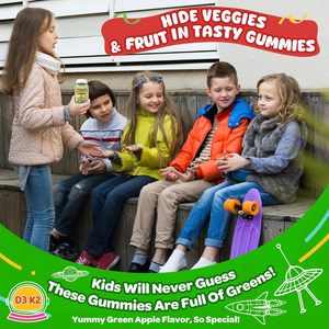 Gummies Superaliments pour Enfants 4+ et Adolescents Super Greens Mélange 40-en-1 de Fruits et Légumes Multivitamines avec Oméga <span class=keywords><strong>3</strong></span>, Fer, Champignons, Lutéine - Product Image 4