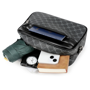 Sac bandoulière de luxe en cuir PU imperméable et durable à carreaux pour homme, petit sac messager décontracté pour le voyage quotidien et les trajets - Product Image 4