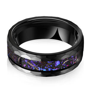 TG <span class=keywords><strong>Tungsten</strong></span> Anneaux pour Hommes Femmes Noir Bleu galaxie Feuille Bande De Mariage Martelé Confort Fit Cadeau Bijoux - Product Image 2
