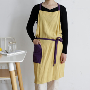 Cotton Color-Blocked Bib Apron Machine Washable For Home Daily Use - Product Image 4