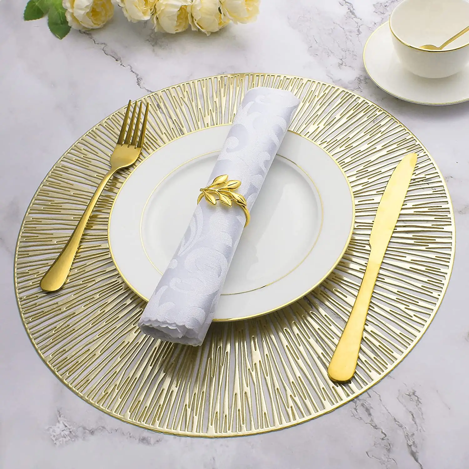 2022 Tabletex Gold Luxury PVC Injection Molded Placemat for Hotel/Wedding Occasion Placemat